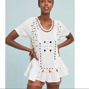 Norblack Norwhite jessa beaded mirror tassel tunic L